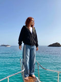 DAXUEN Loose wide leg denim jeans with stripes — model photo