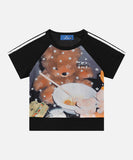 DAXUEN Black raglan teddy bear graphic T-shirt