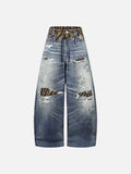 DAXUEN Distressed wide-leg jeans with tiger stripe pattern