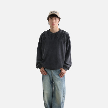 DAXUEN charcoal grey oversized tonal flame graphic sweatshirt