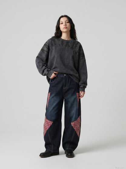 DAXUEN charcoal grey oversized tonal flame graphic sweatshirt — model photo