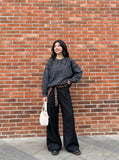 DAXUEN charcoal grey oversized tonal flame graphic sweatshirt — model photo