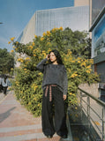 DAXUEN charcoal grey oversized tonal flame graphic sweatshirt — model photo