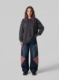 DAXUEN charcoal grey oversized tonal flame graphic sweatshirt — model photo