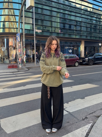 DAXUEN charcoal grey oversized tonal flame graphic sweatshirt — model photo