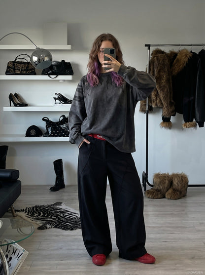 DAXUEN charcoal grey oversized tonal flame graphic sweatshirt — model photo