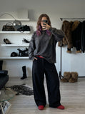 DAXUEN charcoal grey oversized tonal flame graphic sweatshirt — model photo