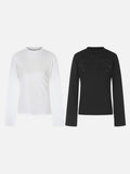 DAXUEN black mock neck top with tone-on-tone graphic