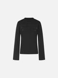 DAXUEN black mock neck top with tone-on-tone graphic