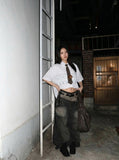 DAXUEN Button-up shirt with puppy graphics and plaid tie — model photo