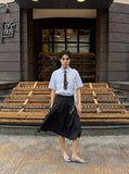 DAXUEN Button-up shirt with puppy graphics and plaid tie — model photo