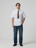 DAXUEN Button-up shirt with puppy graphics and plaid tie — model photo