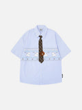 DAXUEN Button-up shirt with puppy graphics and plaid tie