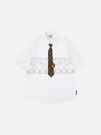 DAXUEN Button-up shirt with puppy graphics and plaid tie