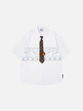DAXUEN Button-up shirt with puppy graphics and plaid tie