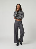 DAXUEN Wide-leg cropped trousers in dark grey and black — model photo