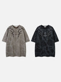 DAXUEN washed grey/brown tribal embroidered oversized t-shirt
