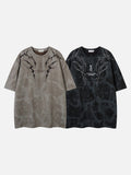 DAXUEN washed grey/brown tribal embroidered oversized t-shirt
