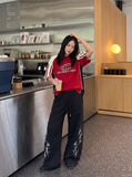 DAXUEN light beige tribal graphic balloon-leg sweatpants — model photo
