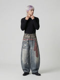 DAXUEN High-waisted wide-leg trousers with trompe l'oeil design — model photo