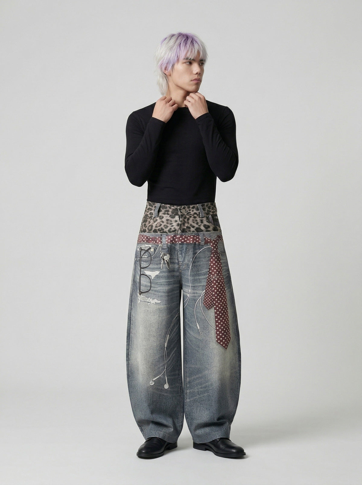 DAXUEN High-waisted wide-leg trousers with trompe l'oeil design — model photo