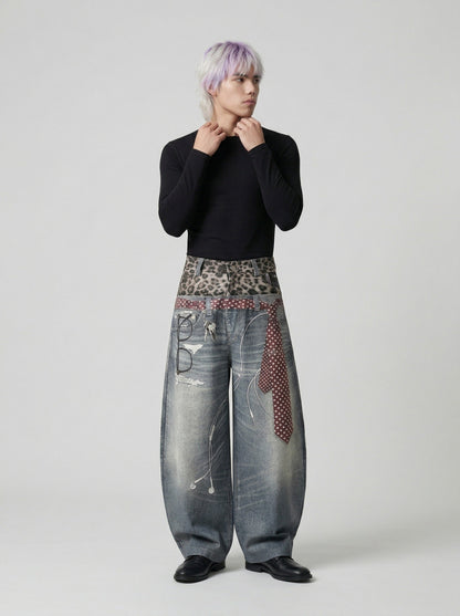 DAXUEN High-waisted wide-leg trousers with trompe l'oeil design — model photo
