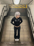 DAXUEN Cropped hooded jacket with graphic prints — model photo