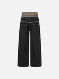 DAXUEN black two-tone high waist denim pants with embroidery