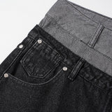 DAXUEN black two-tone high waist denim pants with embroidery