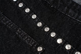 DAXUEN black two-tone high waist denim pants with embroidery