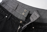 DAXUEN black two-tone high waist denim pants with embroidery
