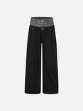 DAXUEN black two-tone high waist denim pants with embroidery