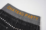 DAXUEN black two-tone high waist denim pants with embroidery