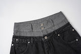 DAXUEN black two-tone high waist denim pants with embroidery