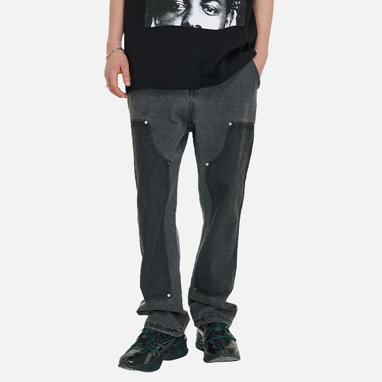 DAXUEN Men's two-tone relaxed fit straight-leg denim jeans — model photo