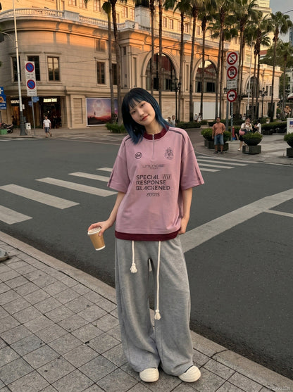 DAXUEN Relaxed oversized quarter-zip graphic t-shirt