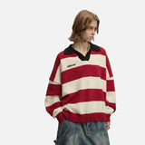 DAXUEN Oversized long-sleeved knit sweater with stripes and embroidery