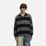 DAXUEN Oversized long-sleeved knit sweater with stripes and embroidery — model photo
