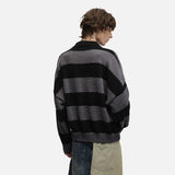 DAXUEN Oversized long-sleeved knit sweater with stripes and embroidery — model photo