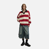 DAXUEN Oversized long-sleeved knit sweater with stripes and embroidery