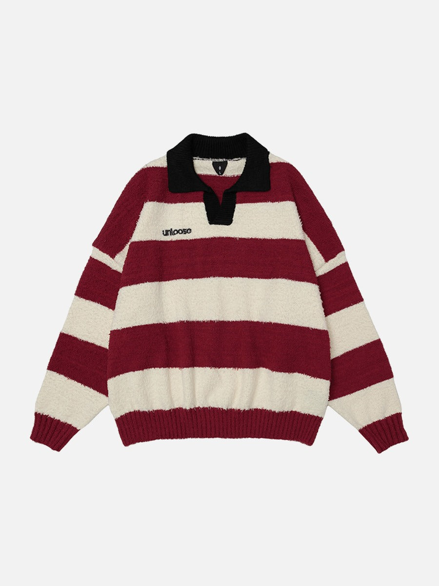 DAXUEN Oversized long-sleeved knit sweater with stripes and embroidery