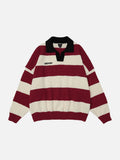 DAXUEN Oversized long-sleeved knit sweater with stripes and embroidery