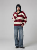 DAXUEN Oversized long-sleeved knit sweater with stripes and embroidery — model photo
