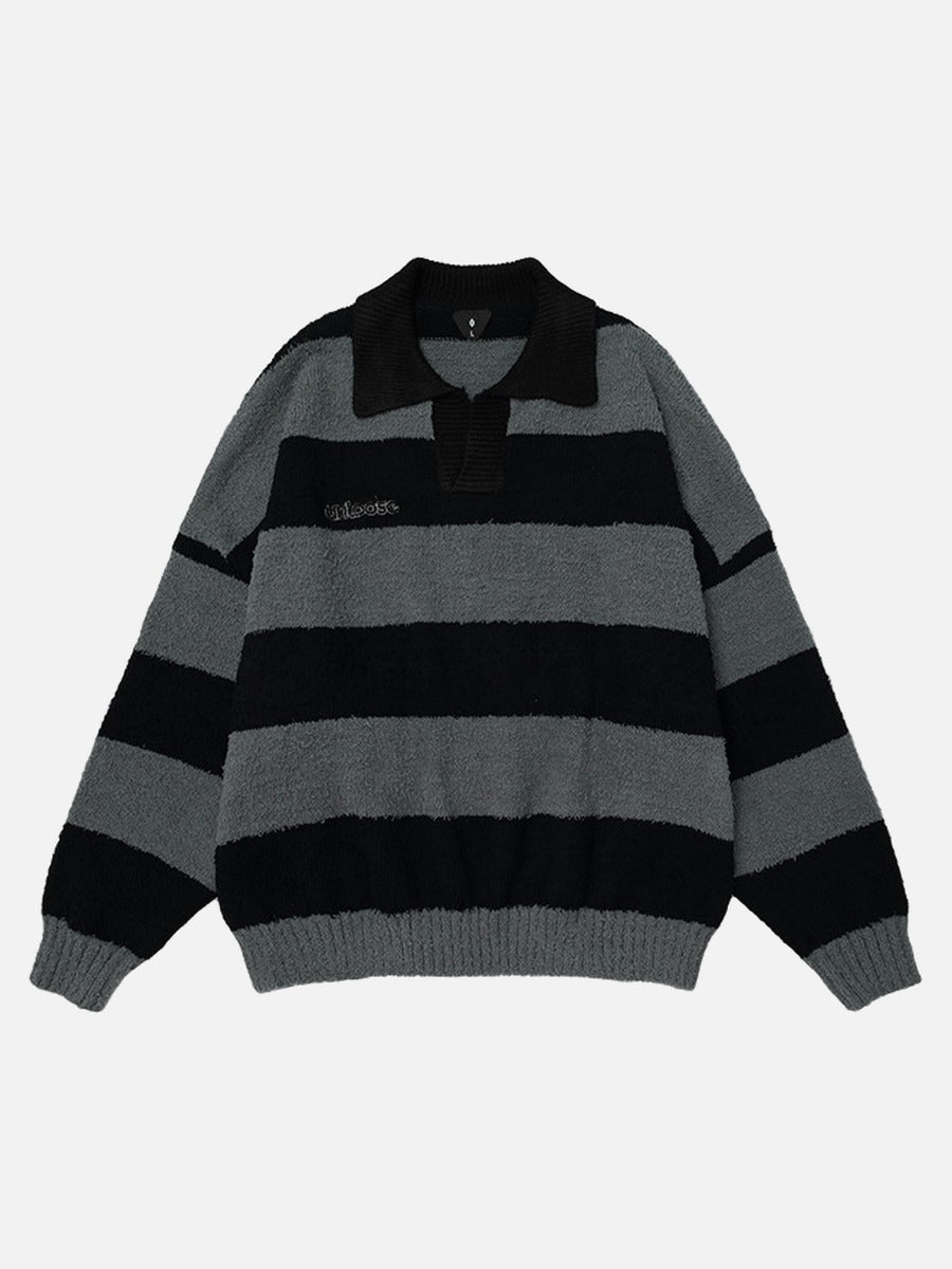 DAXUEN Oversized long-sleeved knit sweater with stripes and embroidery