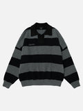DAXUEN Oversized long-sleeved knit sweater with stripes and embroidery