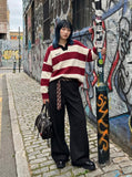 DAXUEN Oversized long-sleeved knit sweater with stripes and embroidery — model photo