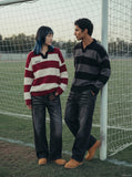 DAXUEN Oversized long-sleeved knit sweater with stripes and embroidery — model photo