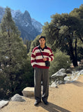 DAXUEN Oversized long-sleeved knit sweater with stripes and embroidery
