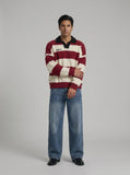 DAXUEN Oversized long-sleeved knit sweater with stripes and embroidery — model photo