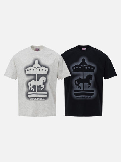 DAXUEN Short-sleeved crew neck T-shirt with carousel horse graphic